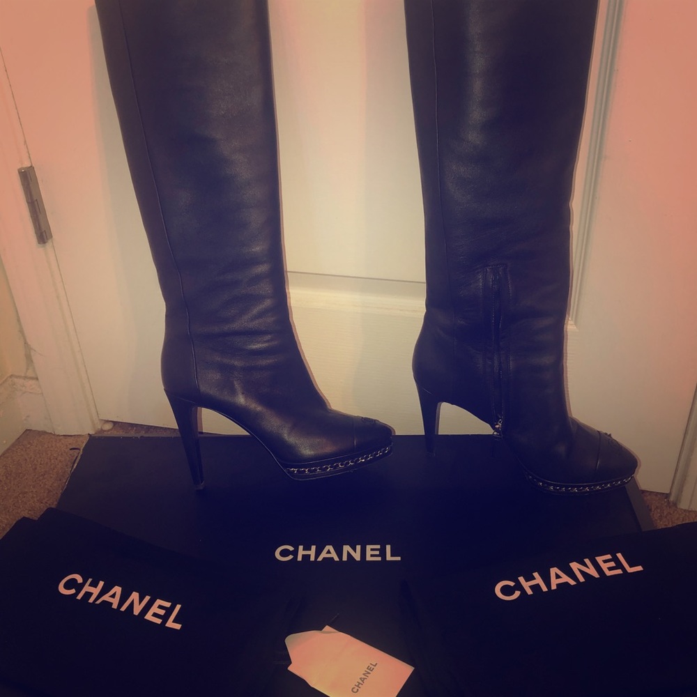 4” Heel Calf High Lamb Chanel Boots
